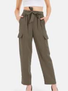 Chico’s Olive green crop length belted waist cargo pants summer casual 2 12 14